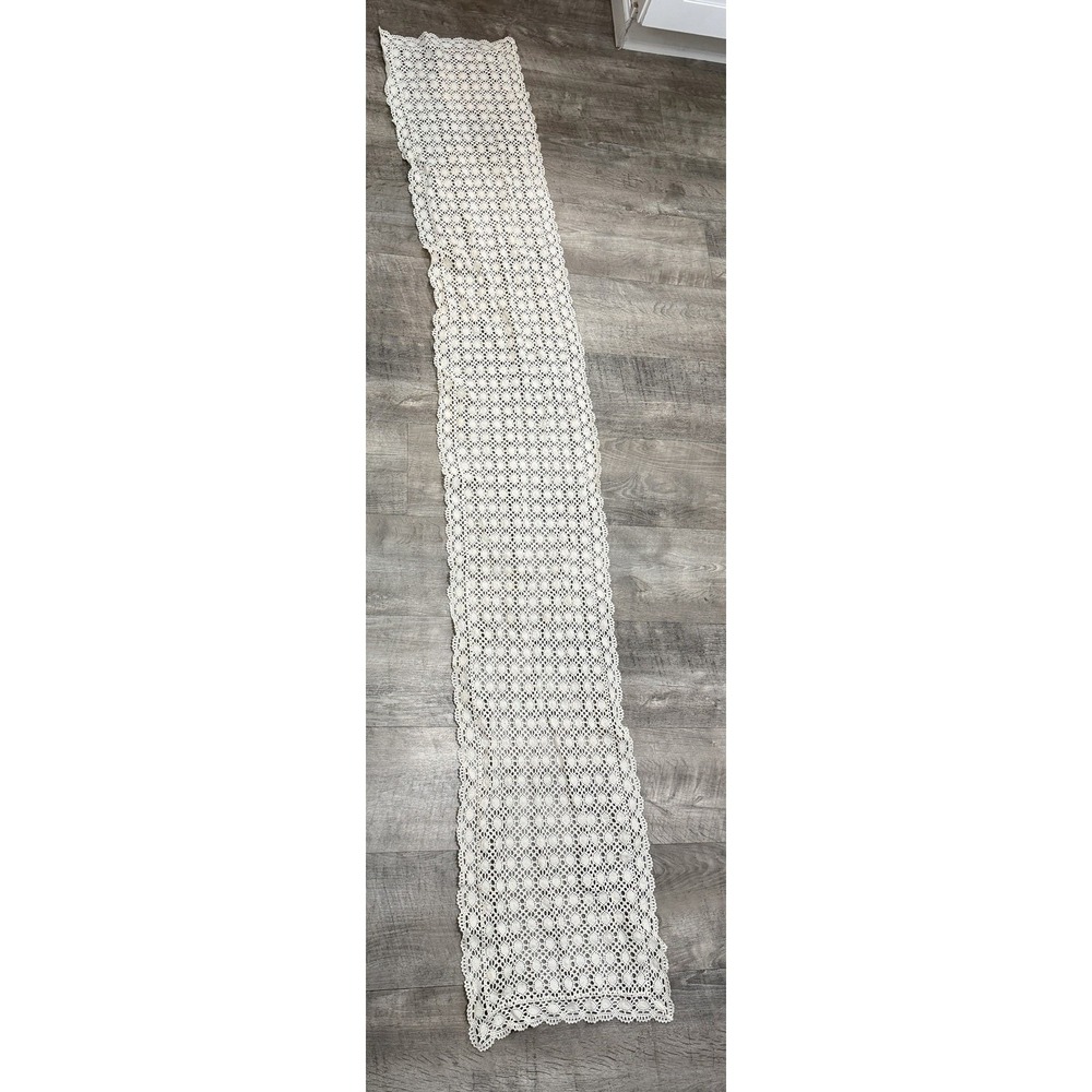 Crochet Style Table Runner Dresser Scarf 84" X 14" Ivory Floral Cream